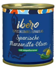 Grüne Manzanilla-Oliven mit Jalapeñocreme von Ibero, 200g